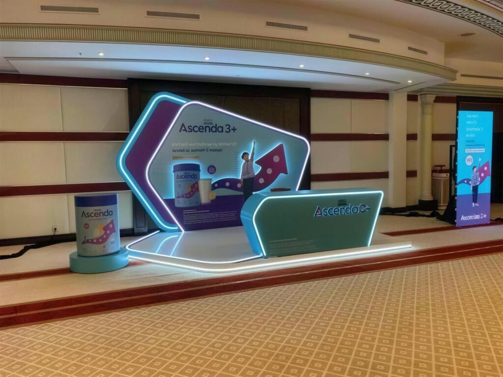 Ascenda · illuminated counter stand, built by The Touch